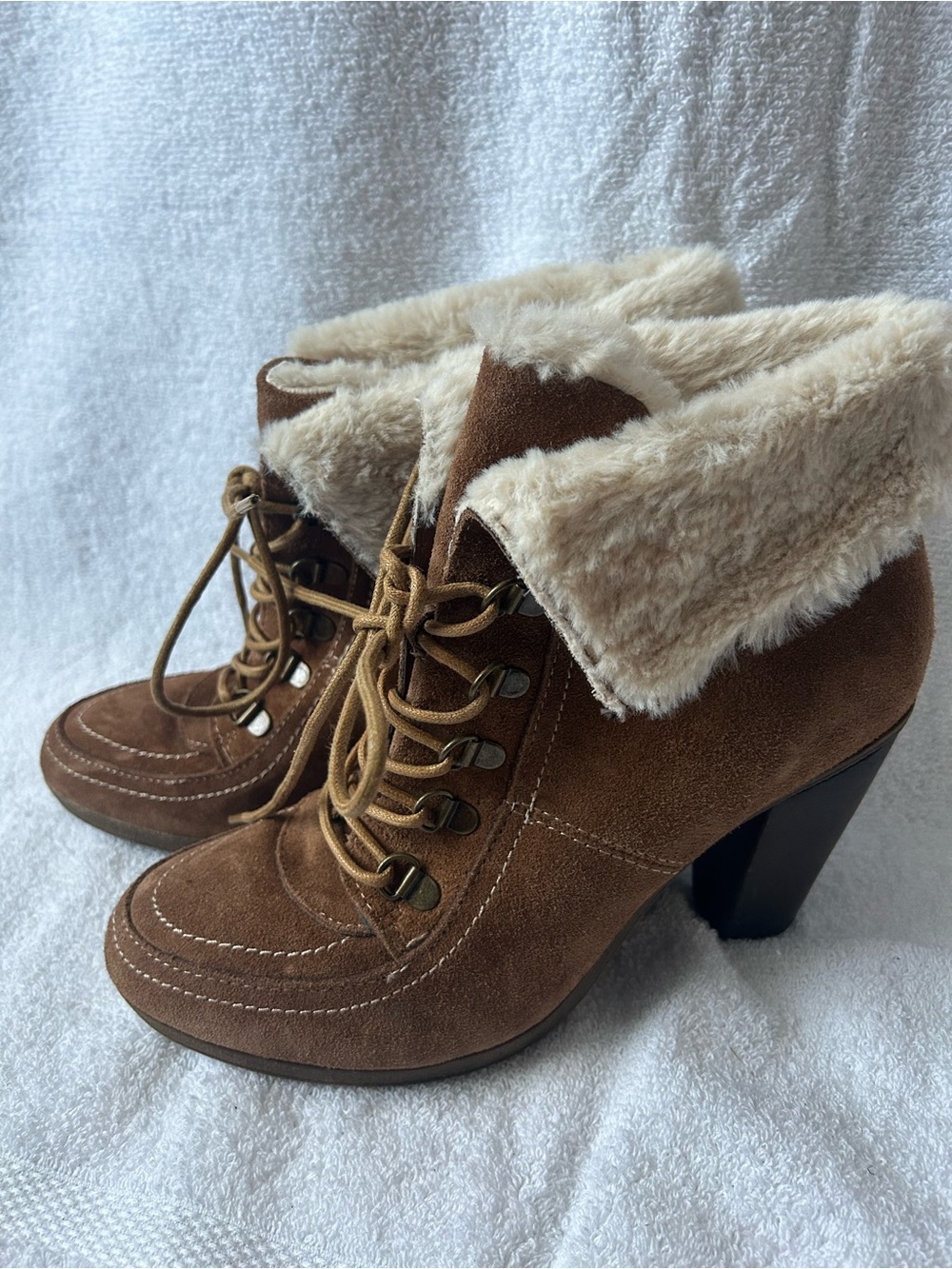 Cozy Brown Suede Faux-Fur Lace-Up Ankle Boots